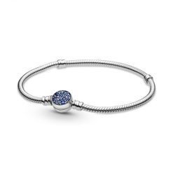 Momenten Sprankelende Blauwe Schijf Sluiting Snake Chain Armband Pandora België