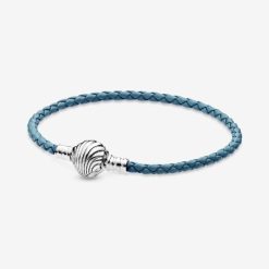 Momenten Zeeschelp Sluiting Turquoise Pandora België Gevlochten Leren Armband