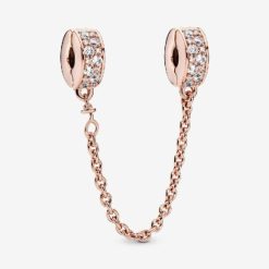 Rose Clear Pave Veiligheidsketting Clip Bedel Pandora België