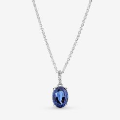 Sprankelende Blauwe Statement Halo Hanger Ketting Pandora België